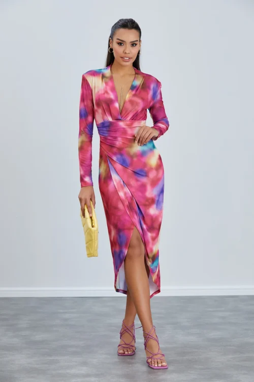 FOREVER LONG SLEEVE WRAP MIDI DRESS