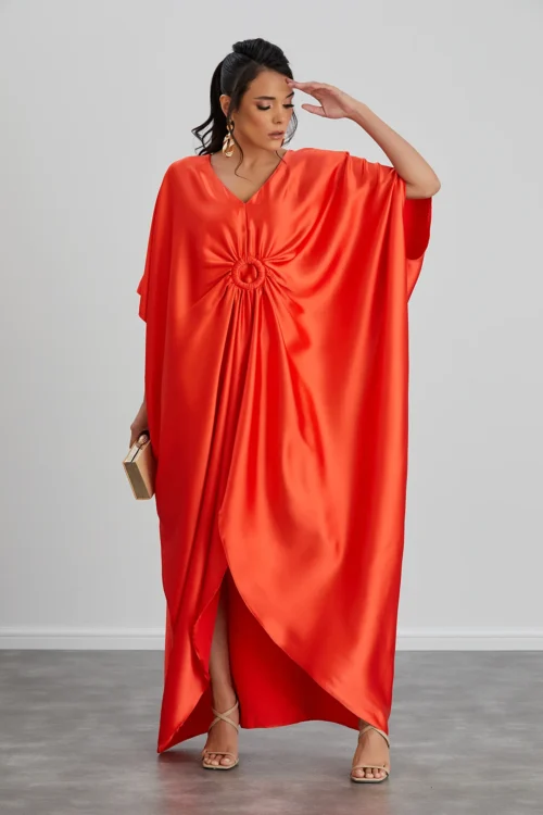 SATIN OVERSIZE MAXI DRESS/TUNIC IN CORAL