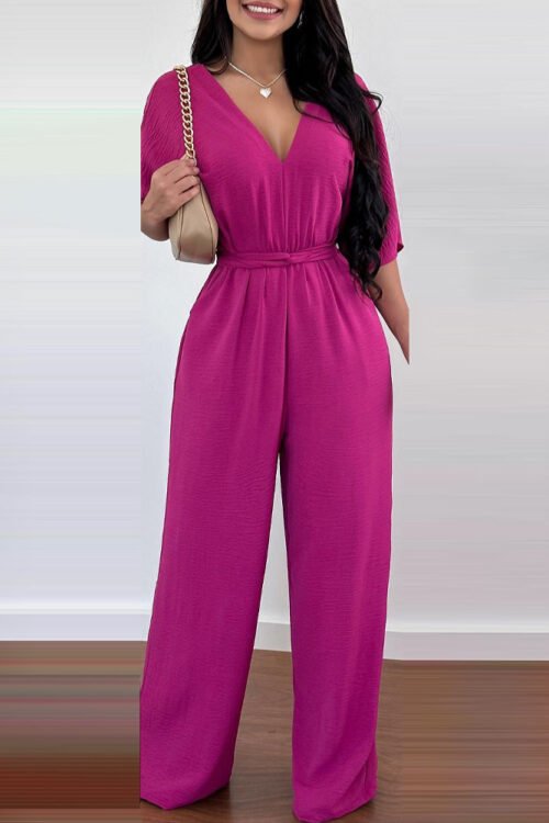 Sexy Solid Color Polyester Jumpsuits