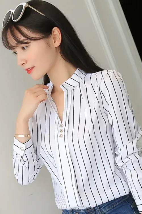 Women’s Blouse Long Sleeve Blouses Printing Elegant Stripe