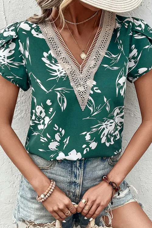 Women’s Blouse Short Sleeve Blouses Printing Casual Simple Style Flower