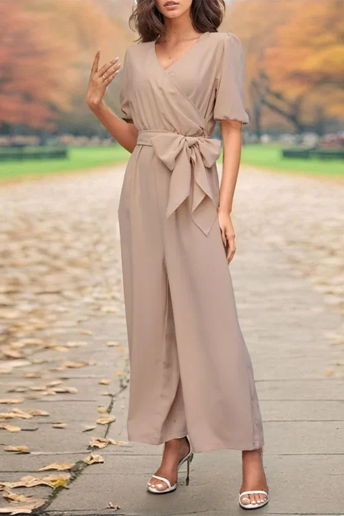 Women’s Holiday Daily Casual Streetwear Solid Color Full Length Bow Front Pleated Jumpsuits