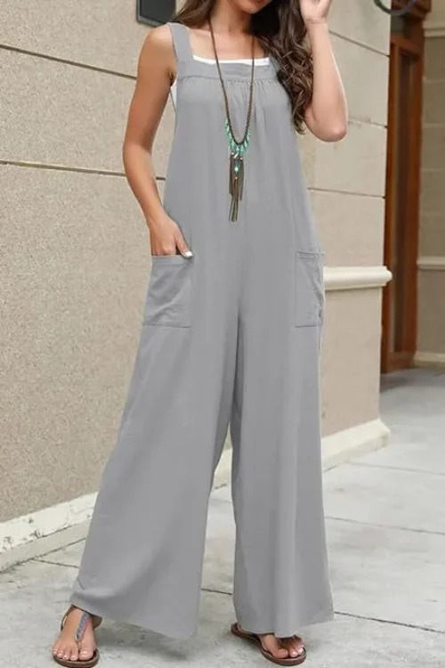 Women’s Holiday Daily Simple Style Solid Color Full Length Pocket Jumpsuits