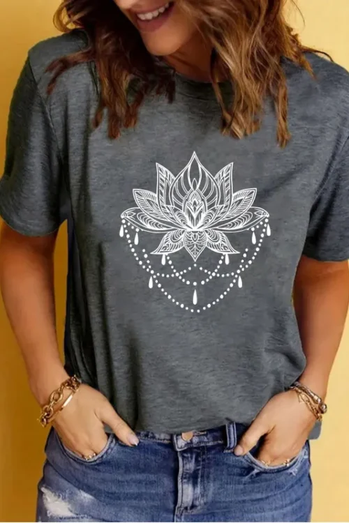 Women’s T-shirt Short Sleeve T-Shirts Printing Streetwear Lotus