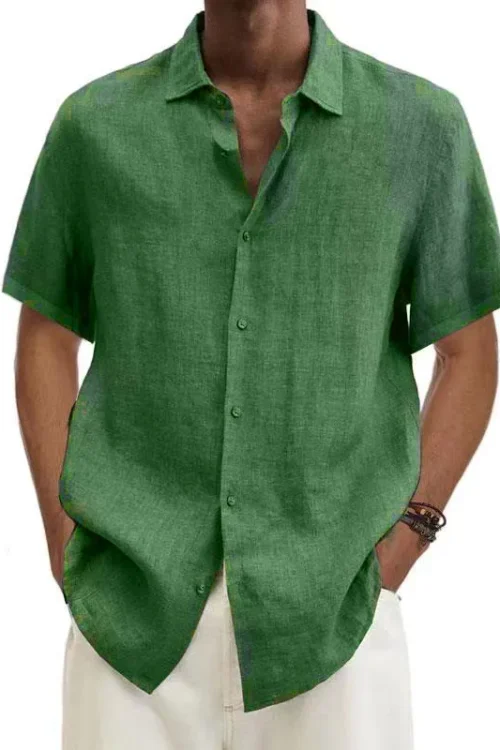 Men’s Short Sleeve Casual Solid Color Shirt