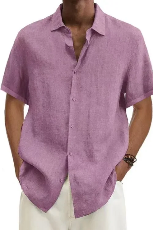 Men’s Short Sleeve Casual Solid Color Shirt