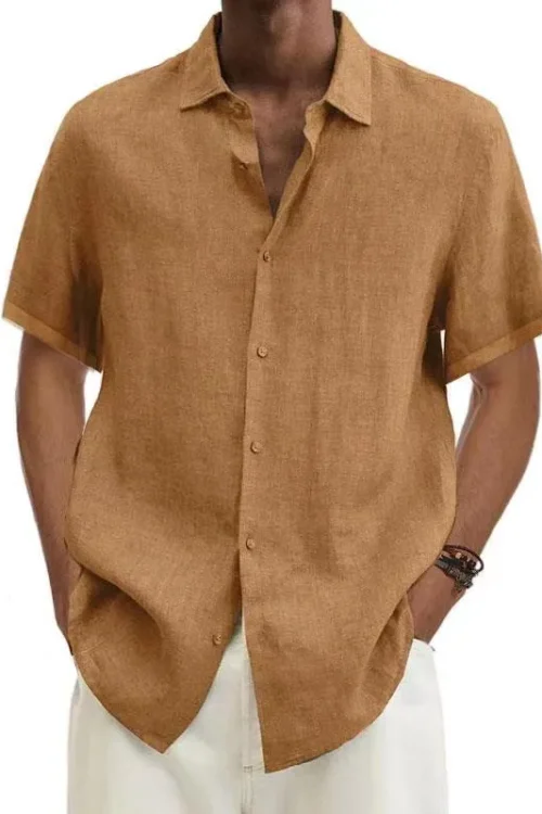 Men’s Short Sleeve Casual Solid Color Shirt