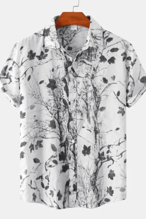 Men’s Ditsy Floral Leaves Printing Blouse Men’s Clothing