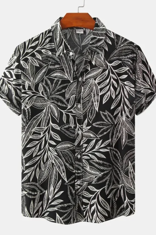 Men’s Ditsy Floral Leaves Printing Blouse Men’s Clothing