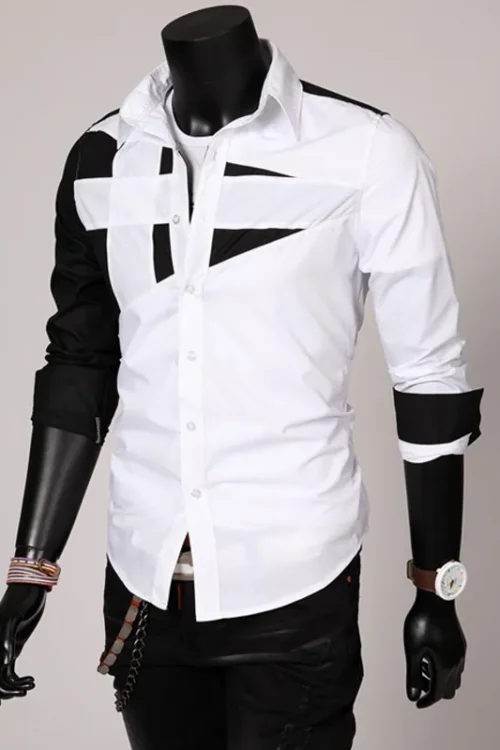 Men’s Solid Color Printing Men’s Clothing Full Sleeve Shirt