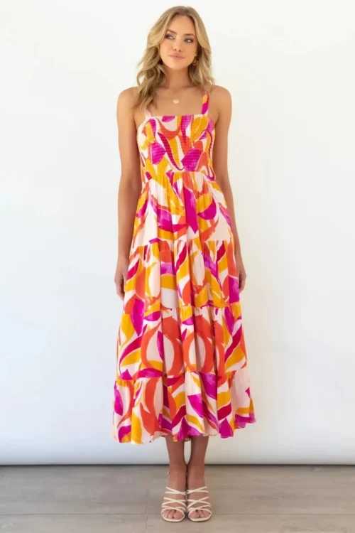 Women’s A-line Skirt Fashion Collarless Printing Sleeveless Printing Maxi Long Dress Street