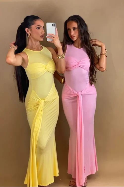 Women’s Bodycon Dress Streetwear Round Neck Sleeveless Solid Color Maxi Long Dress Holiday Street