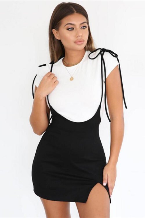 Sleeveless Splicing Backless Polyester Dresses Above Knee Pencil Skirt