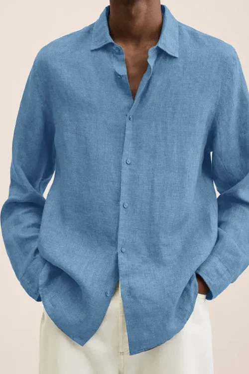 Men’s Blouse Long Sleeve Shirts British Style Solid Color