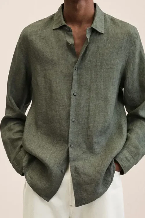 Men’s Long Sleeve Shirt British Style Solid Color