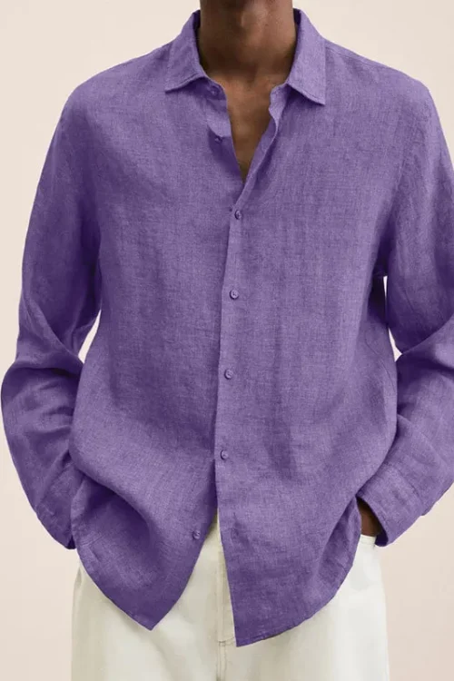 Men’s Shirt Long Sleeve Blouses British Style Solid Color