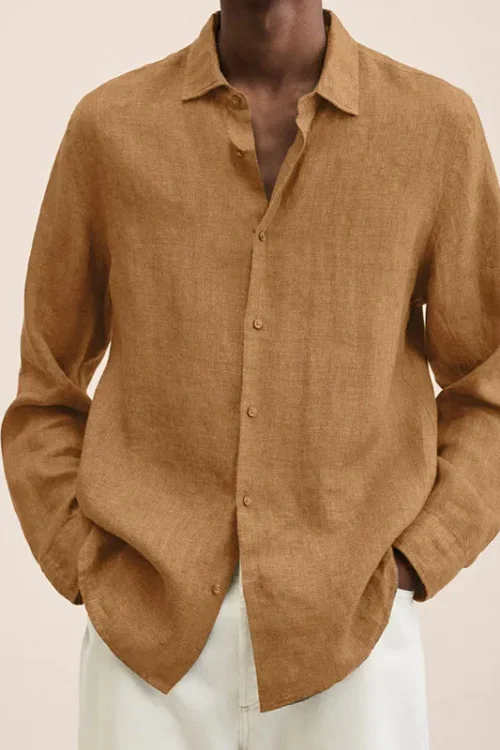 Men’s Long Sleeve Shirt British Style Solid Color