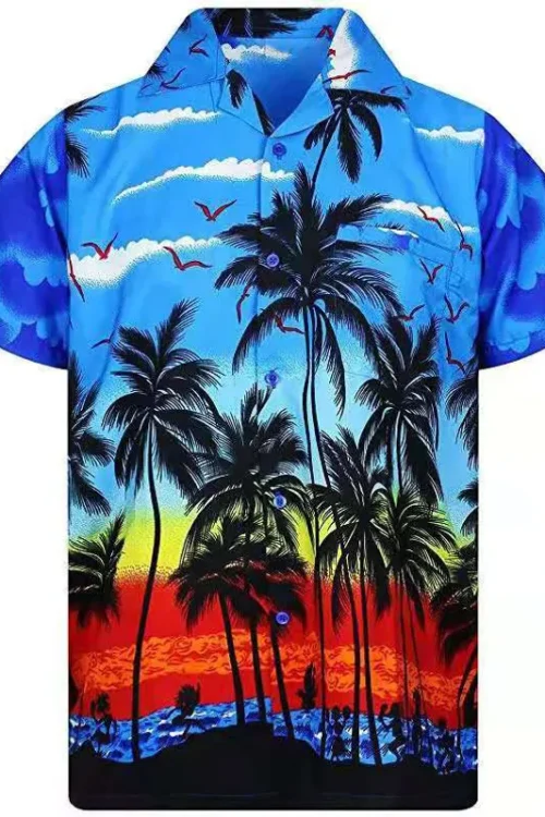 Men’s Coconut Tree Vacation Turndown Short Sleeve Regular Fit Men’s Shirt