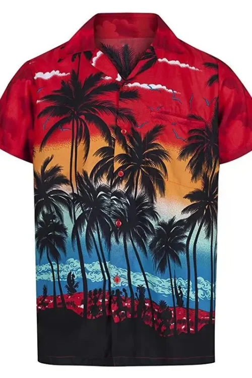 Men’s Coconut Tree Vacation Turndown Short Sleeve Regular Fit Men’s Shirt