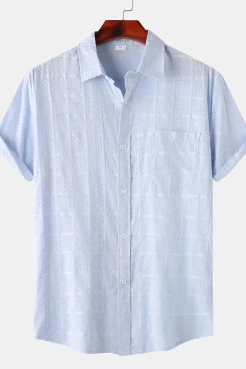 Men’s Plaid Casual Shirt Collar Short Sleeve Loose Men’s Shirt