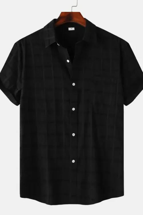 Men’s Plaid Casual Shirt Collar Short Sleeve Loose Men’s Shirt