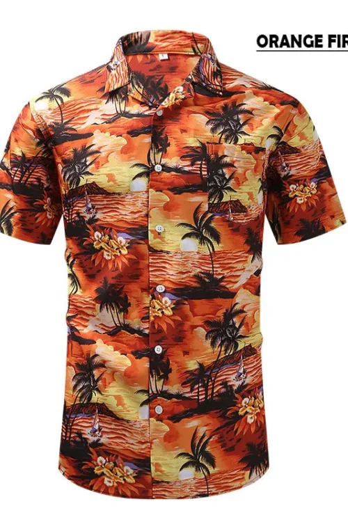 Men’s Plant Vacation Shirt Collar Short Sleeve Regular Fit Men’s Shirt