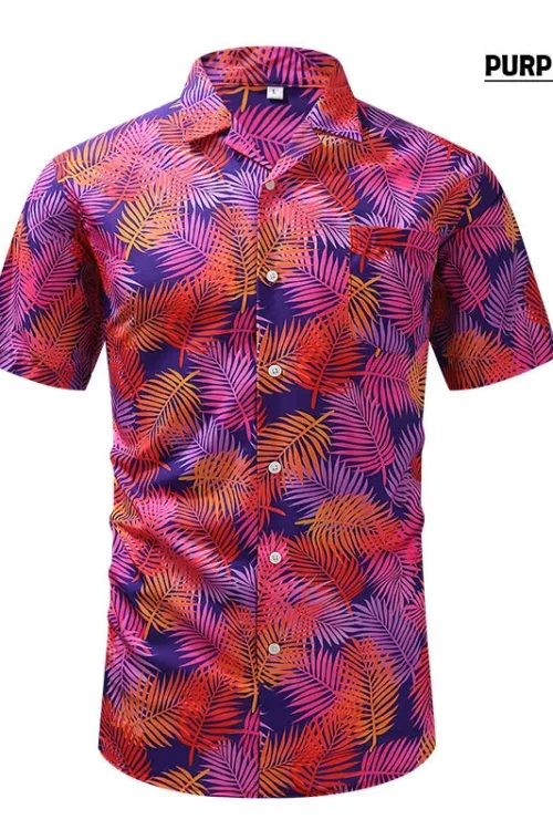 Men’s Plant Vacation Shirt Collar Short Sleeve Regular Fit Men’s Shirt