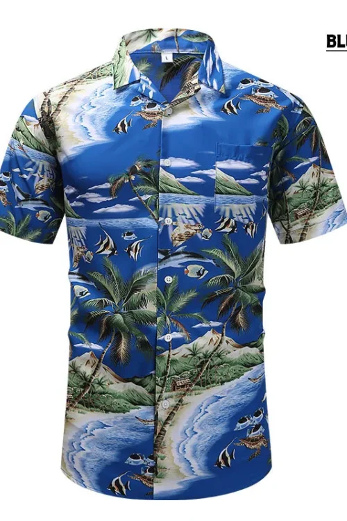 Men’s Plant Vacation Shirt Collar Short Sleeve Regular Fit Men’s Shirt