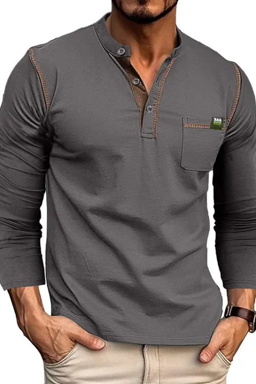 Men’s Solid Color Casual Round Neck Long Sleeve Regular Fit Men’s T-shirt