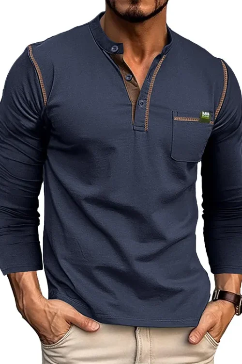 Men’s Solid Color Casual Round Neck Long Sleeve Regular Fit Men’s T-shirt