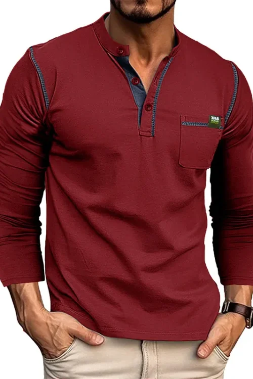 Men’s Solid Color Casual Round Neck Long Sleeve Regular Fit Men’s T-shirt