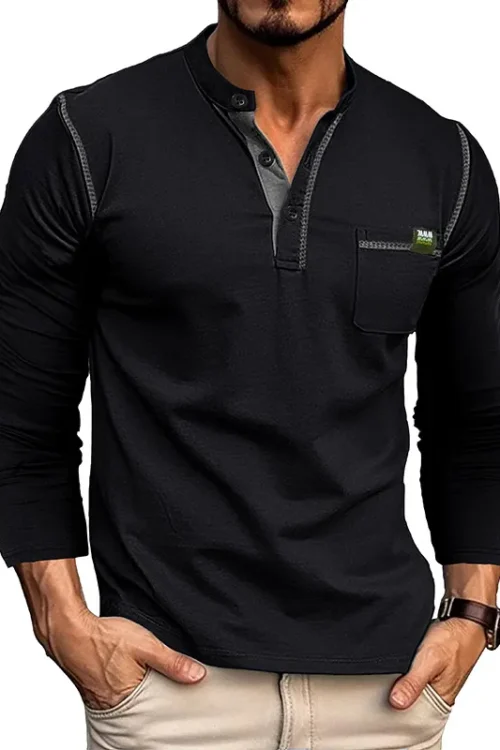 Men’s Solid Color Casual Round Neck Long Sleeve Regular Fit Men’s T-shirt