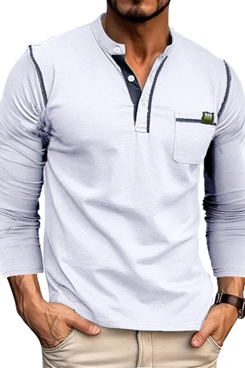 Men’s Solid Color Casual Round Neck Long Sleeve Regular Fit Men’s T-shirt