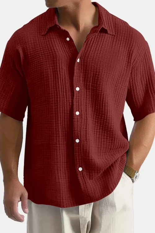 Men’s Solid Color Casual Shirt Collar Short Sleeve Loose Men’s Tops