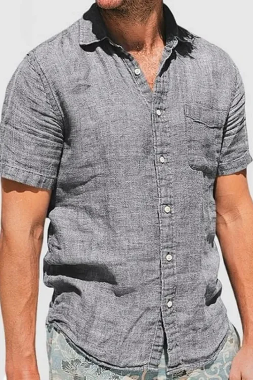 Men’s Solid Color Casual Shirt Collar Short Sleeve Regular Fit Men’s Shirt