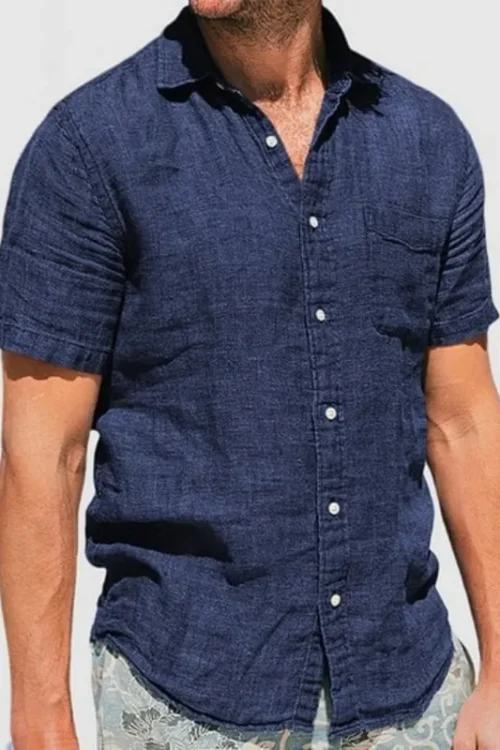 Men’s Solid Color Casual Shirt Collar Short Sleeve Regular Fit Men’s Shirt