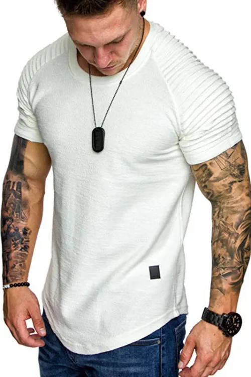 Men’s Solid Color Simple Style Round Neck Collarless Short Sleeve Slim Men’s T-shirt