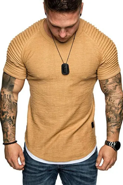 Men’s Solid Color Simple Style Round Neck Collarless Short Sleeve Slim Men’s T-shirt