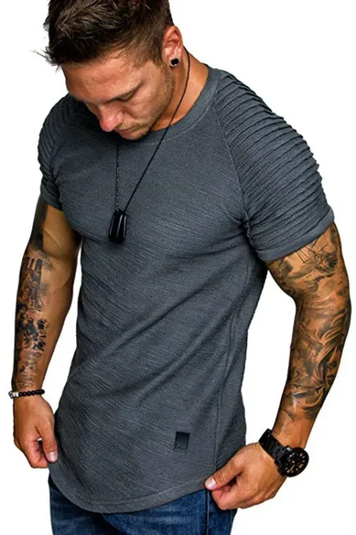 Men’s Solid Color Simple Style Round Neck Collarless Short Sleeve Slim Men’s T-shirt