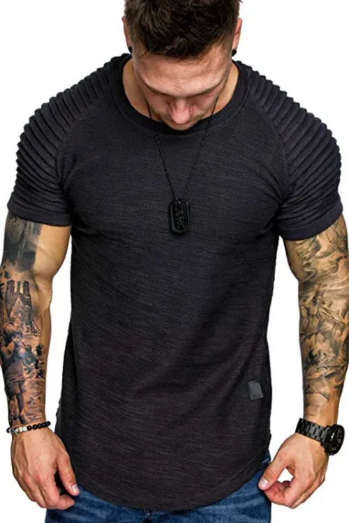 Men’s Solid Color Simple Style Round Neck Collarless Short Sleeve Slim Men’s T-shirt