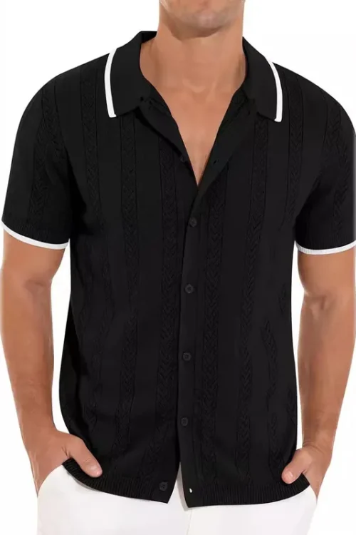 Men’s Stripe Simple Style Turndown Short Sleeve Regular Fit Men’s Shirt