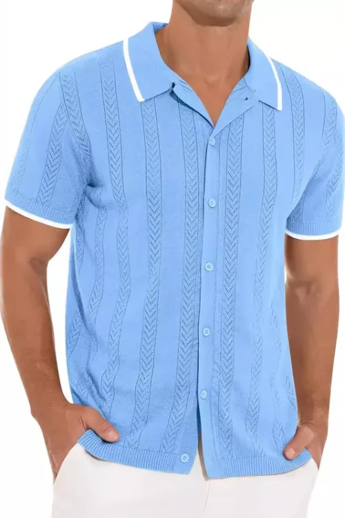 Men’s Stripe Simple Style Turndown Short Sleeve Regular Fit Men’s Shirt