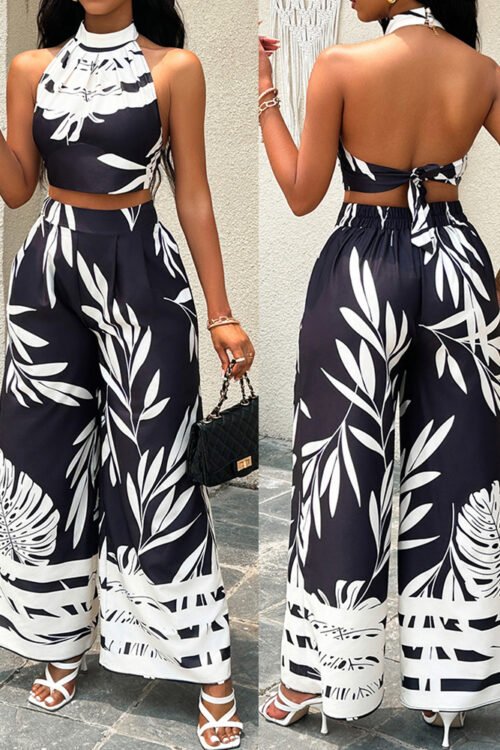 Holiday Beach Women’s Vacation Printing Linen Polyester Printing Pants Sets Pants Sets