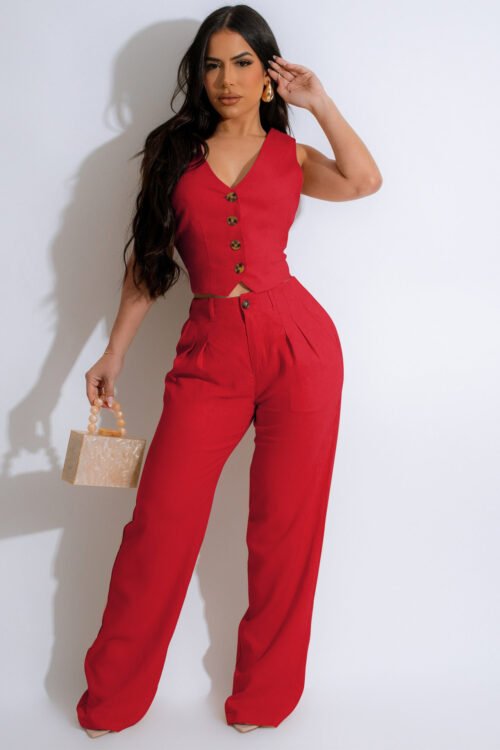 Holiday Women’s Casual Solid Color Spandex Polyester Button Pants Sets Pants Sets