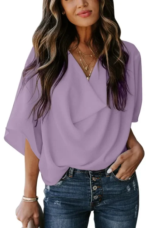 Women’s Blouse Half Sleeve Blouses Patchwork Fashion Solid Color