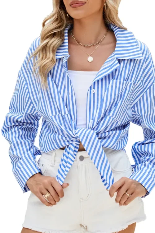 Women’s Blouse Long Sleeve Blouses Button Streetwear Stripe