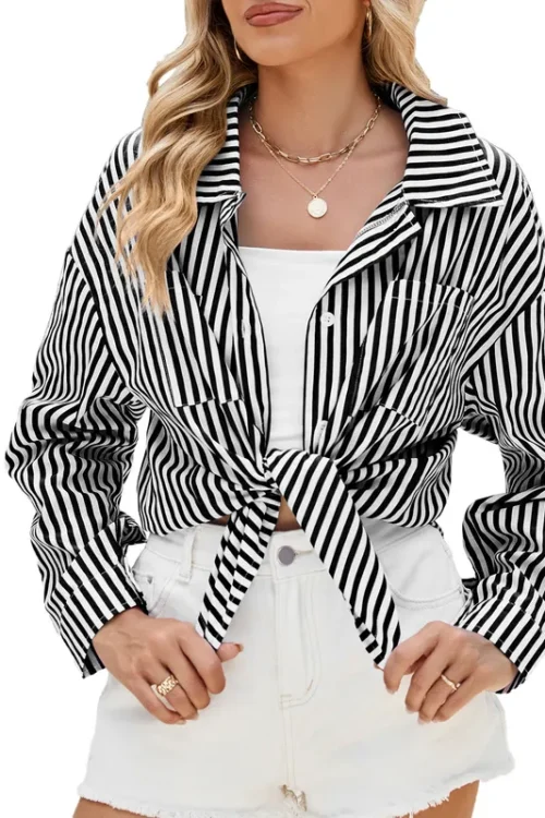 Women’s Blouse Long Sleeve Blouses Button Streetwear Stripe