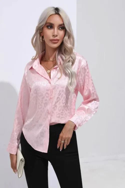 Women’s Blouse Long Sleeve Blouses Elegant Streetwear Leopard