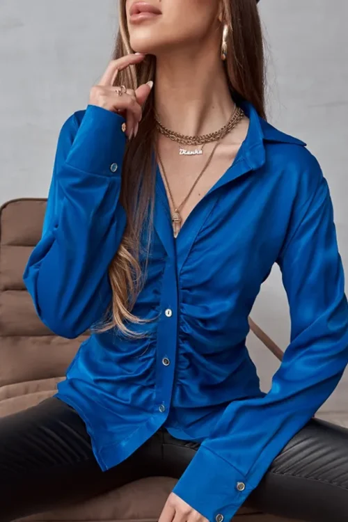 Women’s Blouse Long Sleeve Blouses Patchwork Pleated Fashion Solid Color