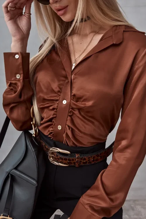 Women’s Blouse Long Sleeve Blouses Patchwork Pleated Fashion Solid Color